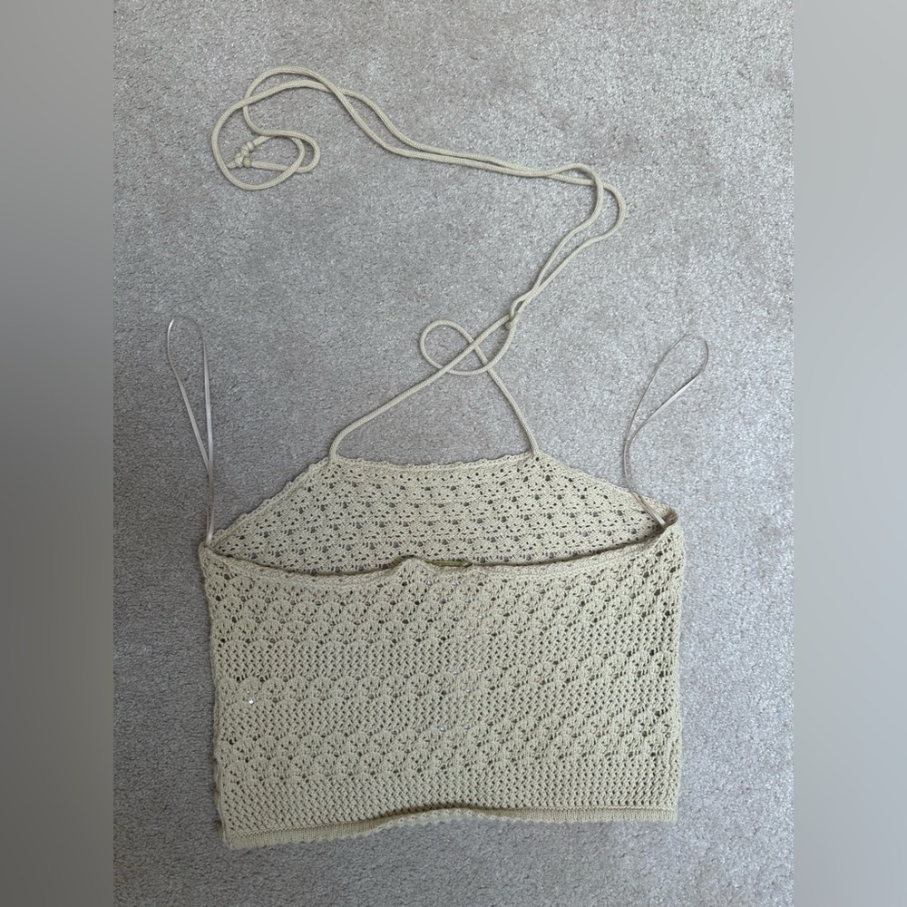 COPY - House of Harlow 1960 Beige Cream halter crochet top - Picture 5 of 6